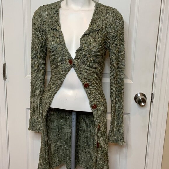 BCBG Max Azria Green Multicolor Long Knit Belted Cardigan, Size S - Picture 1 of 10
